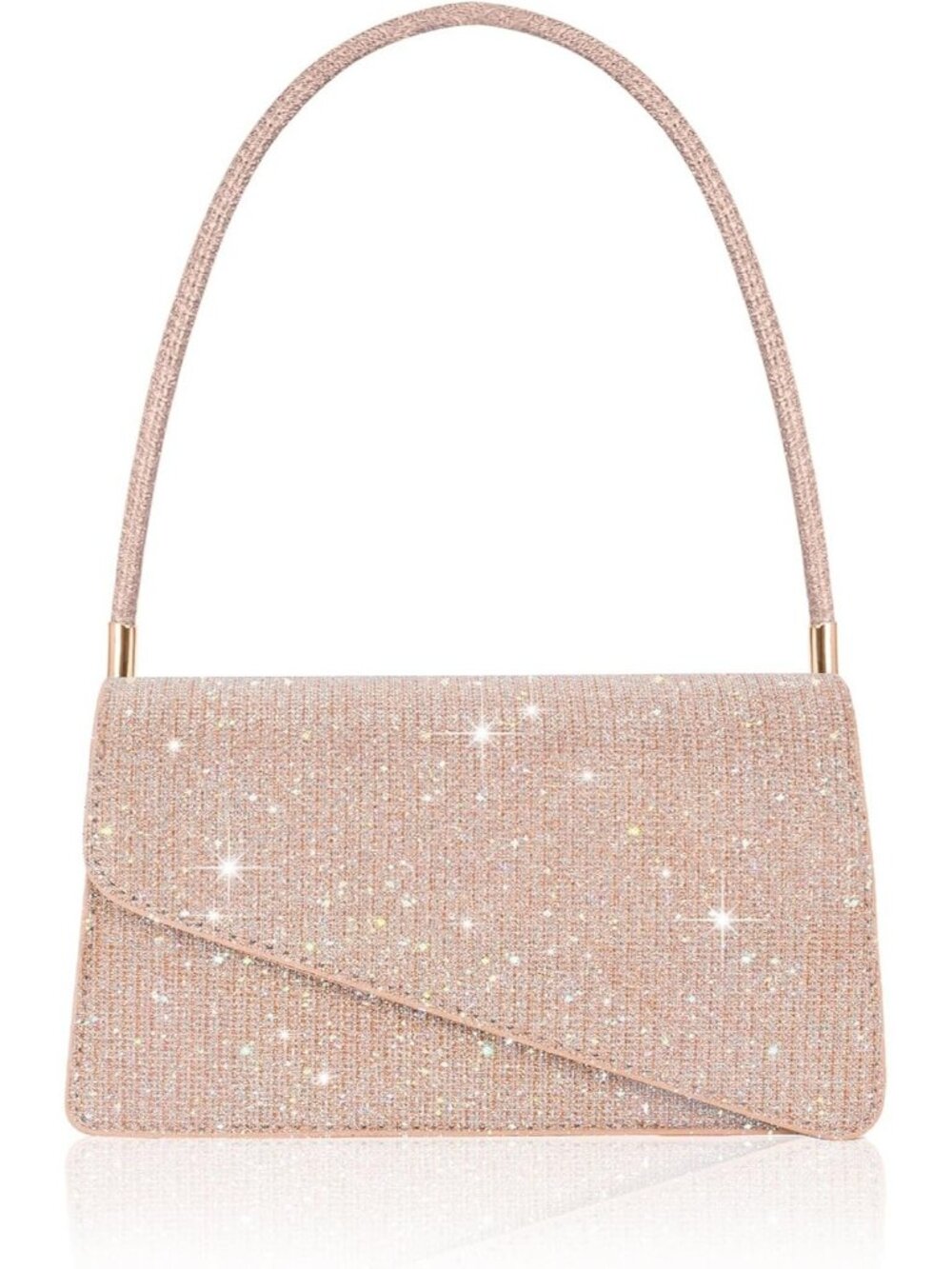Women Champagne Rose Gold Clutch Purses Asymmetrical Flap Girl Glitter Handbags